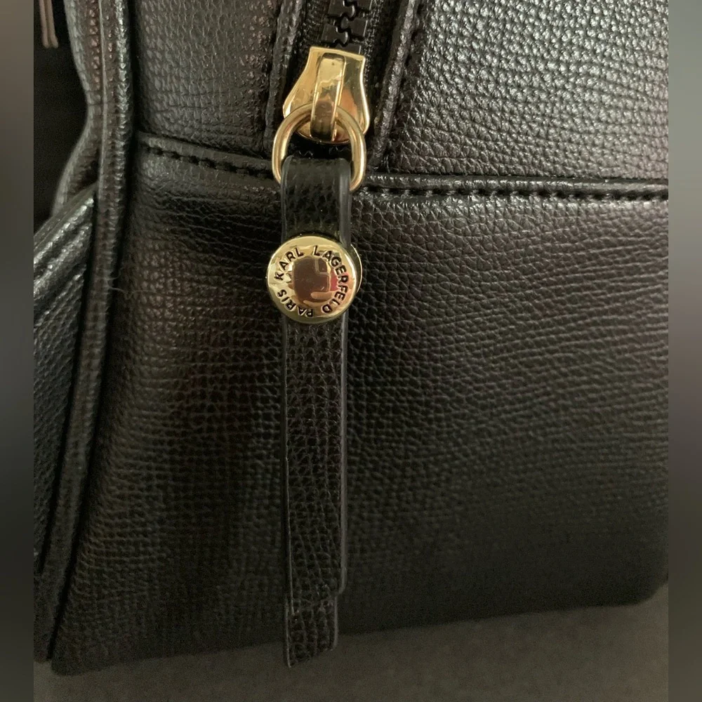 ⚜️Karl Lagerfeld Black Mini Backpack with Gold and Red Accents